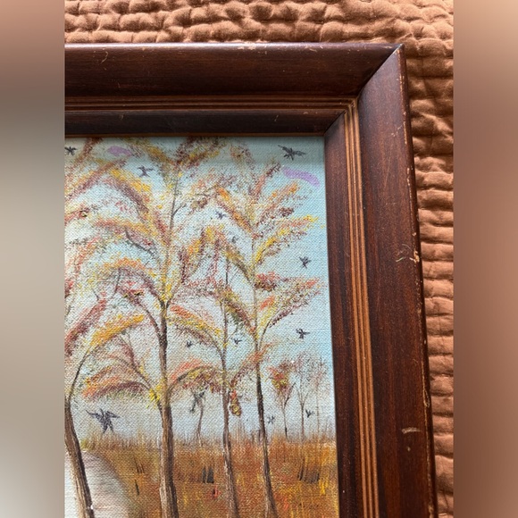 Vintage Boho Landscape Painting Artwork Wooden Frame - Picture 4 of 5
